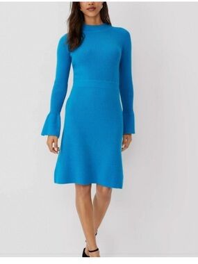Ann Taylor Ribbed Long Sleeve Sweater Dress Blue Button Cuff Size XS NWT